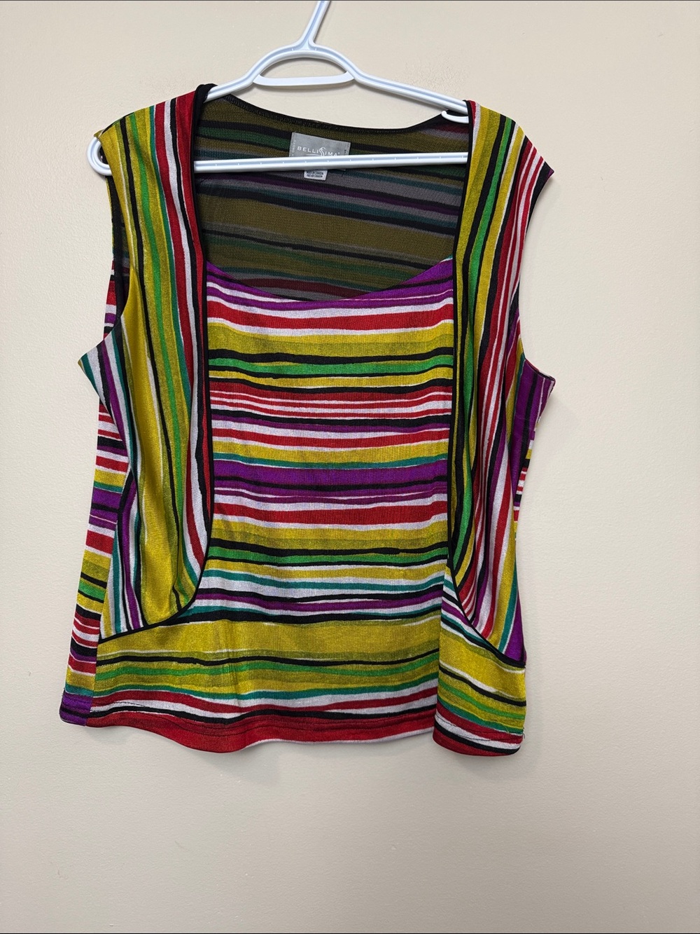 Bellissima Fashion Multicolor Striped Sleeveless Top - Yellow Accent size 16